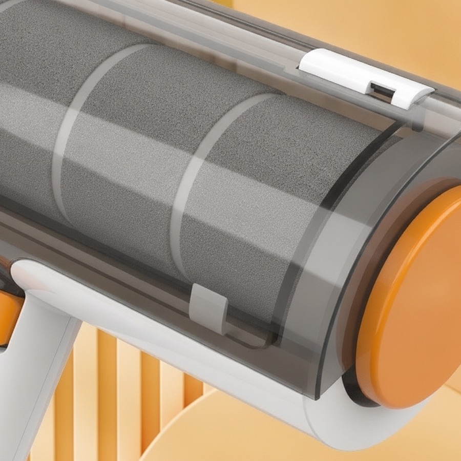 Close-up of the FurWhirl roller head and fur chamber